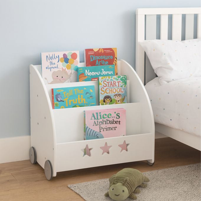 Relaxdays Fahrbares Bücherregal – 3 Böden – 57 × 42 × 62 cm – 15 kg – Grau/Weiss – MDF