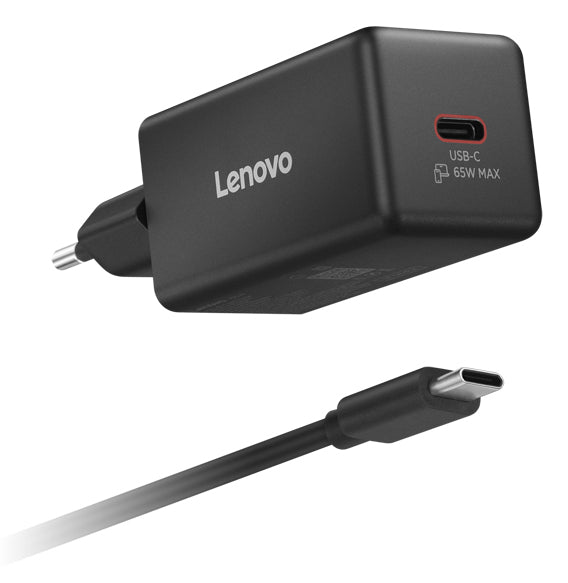 Lenovo USB-Ladegerät 65 W – USB-C×1, PD – mit 2 m USB-C-Kabel – schwarz