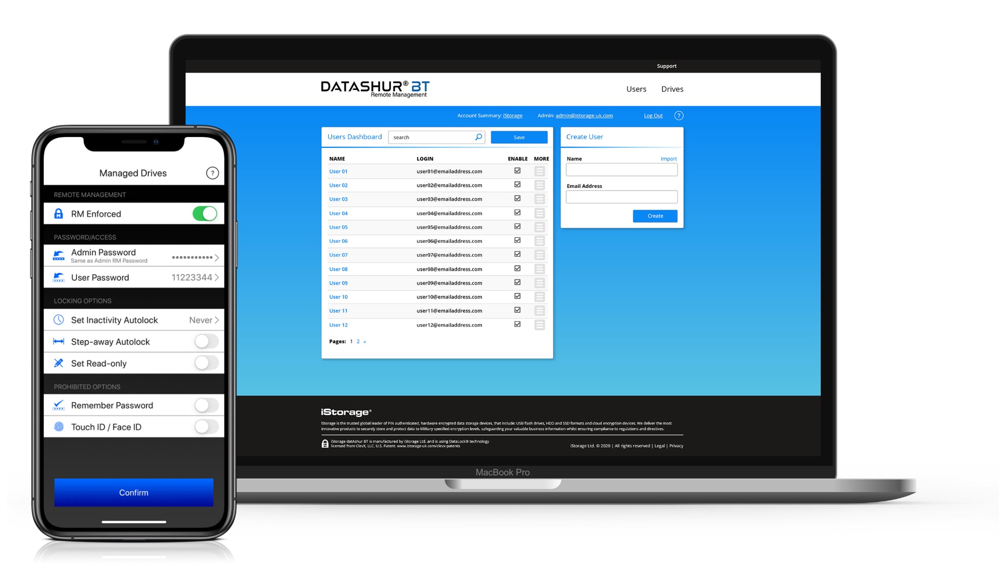 iStorage datAshur BT – 16 GB, USB 3.2 Gen 1 (USB‑A), FIPS 140‑2 Level 3, Fingerabdruck, IP57