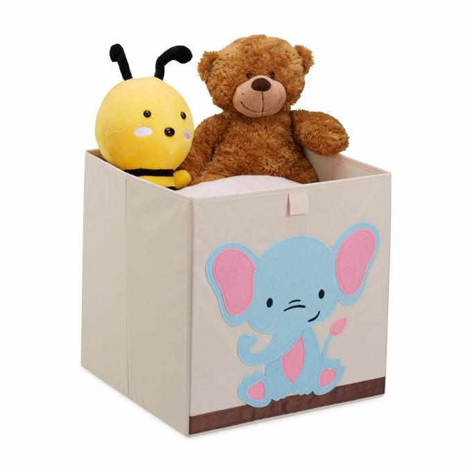 Relaxdays Aufbewahrungsbox 34 l – Pappe/Vlies/Polyester – Blau/Rosa/Beige – 330 × 330 × 330 mm