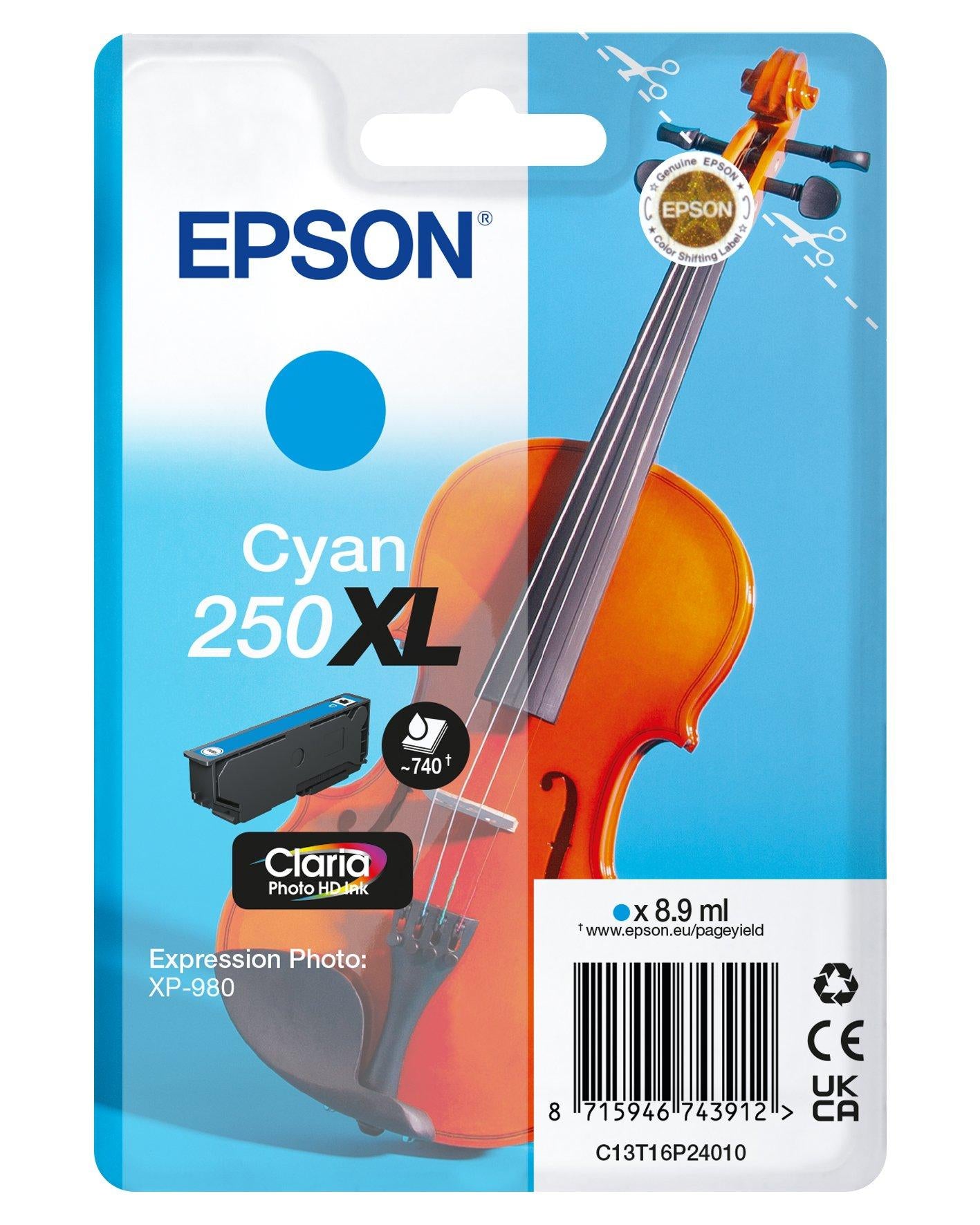 Epson Tintenpatrone 250XL, cyan, XL, 8,9 ml, original – für Expression Photo XP-980