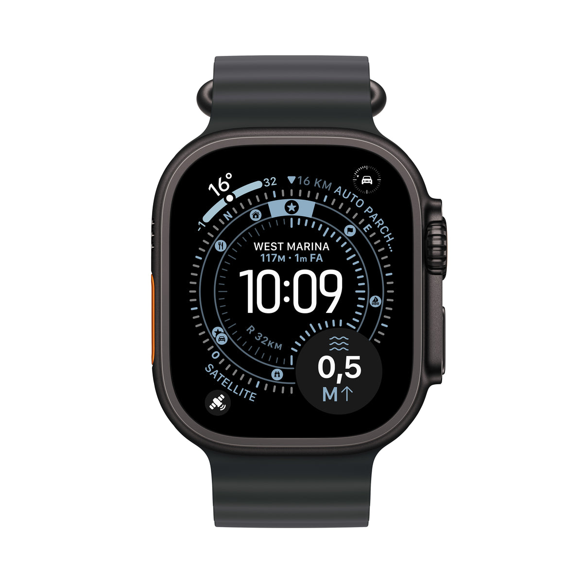 Apple Watch Ultra 3 49 mm GPS + Cellular – Titan Schwarz, Ocean Band Schwarz, 100 m, für iPhone