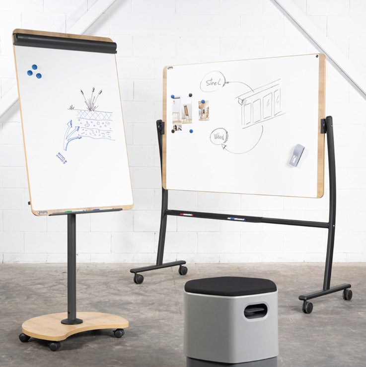 Rocada Whiteboard – 150 × 100 cm, lackierter Stahl, magnetisch, Melaminrahmen, mobil, drehbar