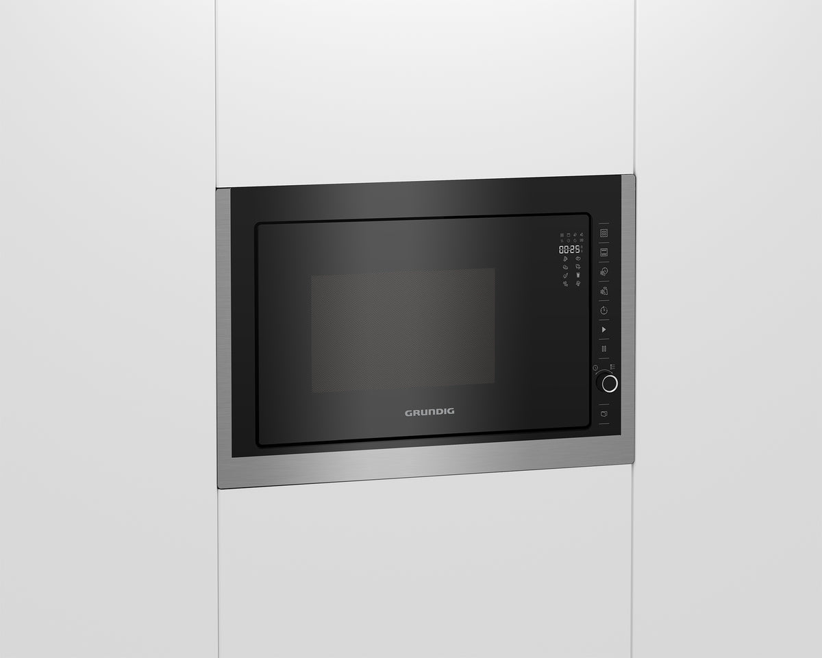 Grundig Einbau-Mikrowelle GMI 11311 DX – 25 l, Grill, 900 W – Schwarz/Edelstahl
