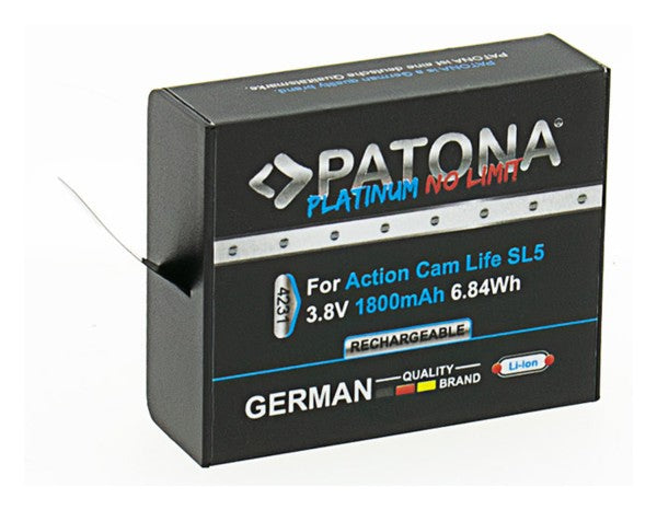 PATONA Kamera-Akku – 1800 mAh (6,84 Wh), 3,8 V – für PATONA Action Cam Life SL5 – Schwarz