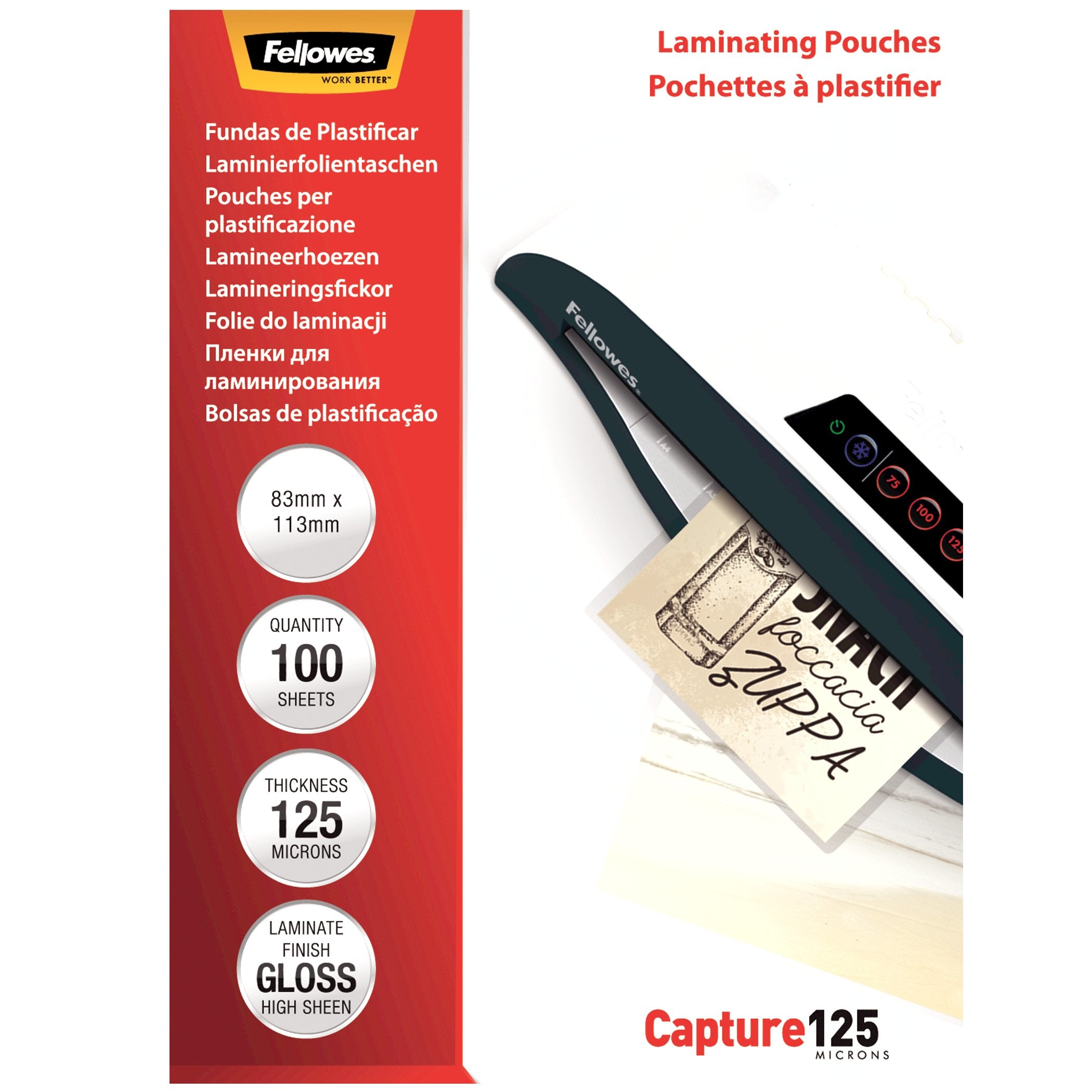 Fellowes Laminierfolien 88 × 122 mm – 125 µm, glänzend, 100 Stück
