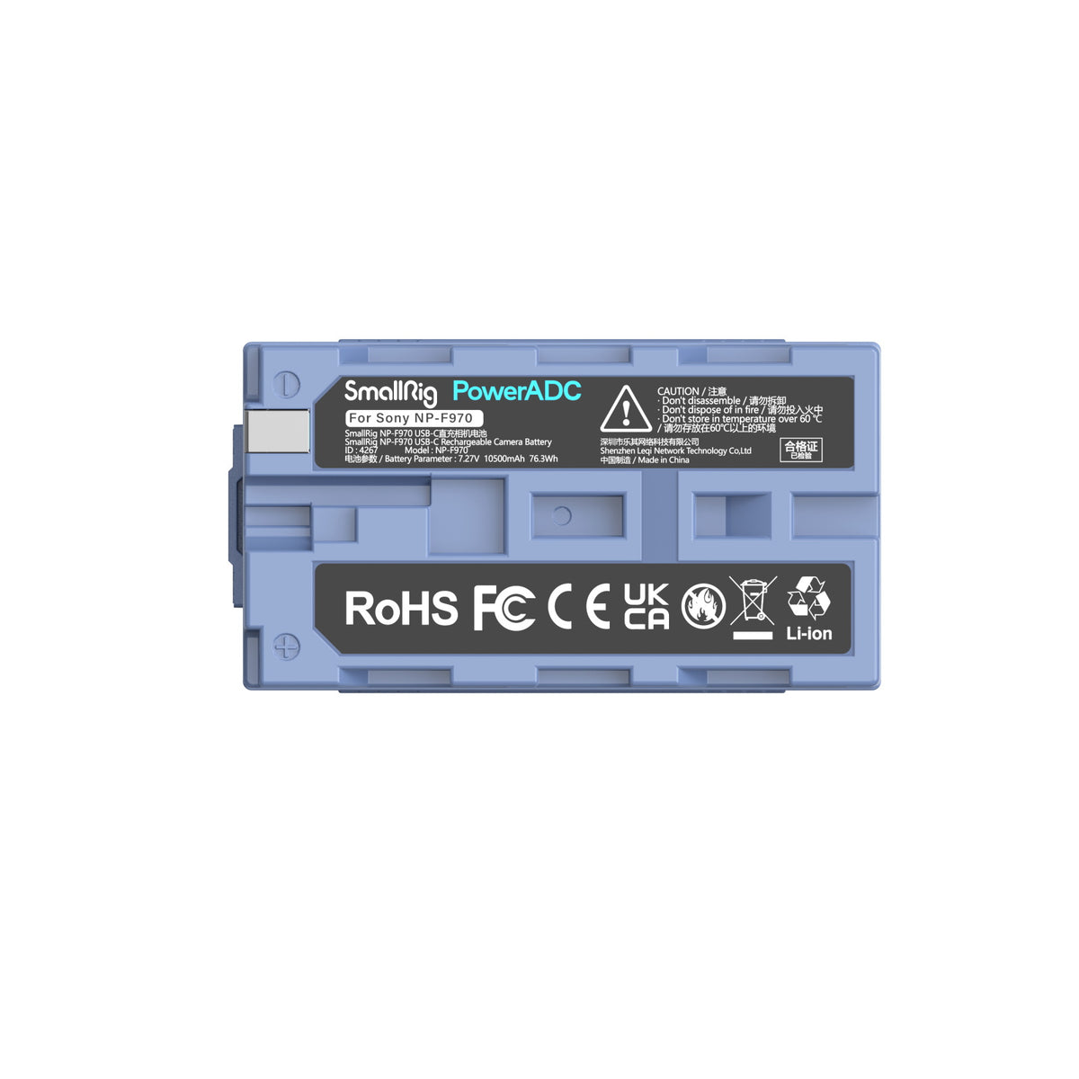 SmallRig NP-F970 Akku 10'500 mAh, 7,27 V – USB-C – für Kamera, LED-Videoleuchte, Monitor u. a. – Blau