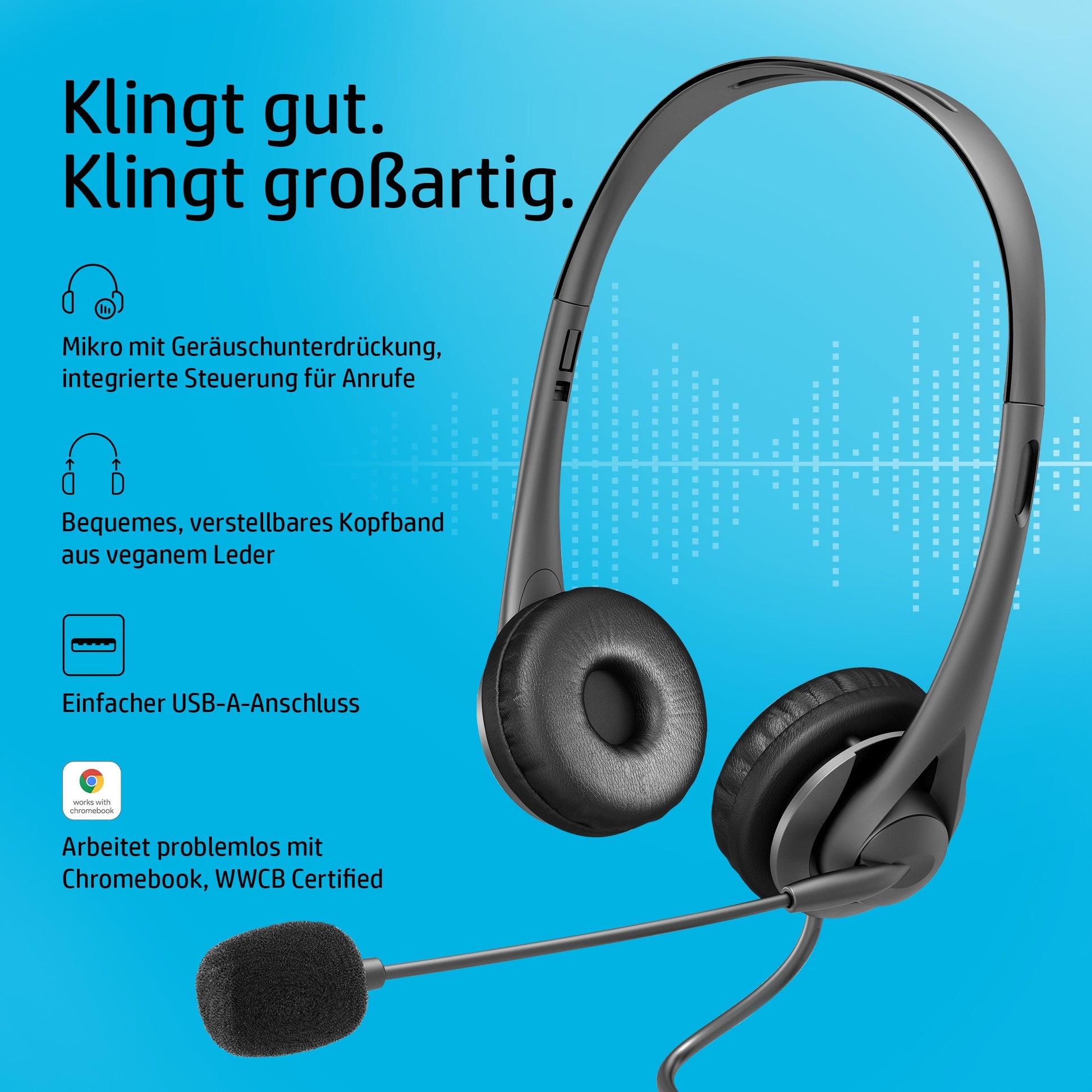 HP USB Headset G2 Office-Headset – On-Ear, Stereo, Kabel, Schwarz
