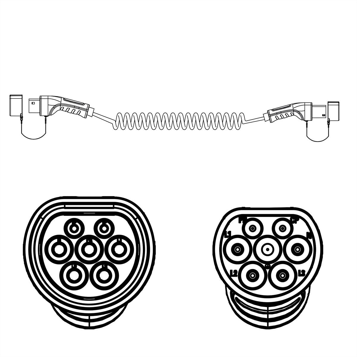 ROLINE Typ 2 Ladekabel Stromkabel – Typ 2–Typ 2, 3 m, 3-phasig 16 A/11 kW, Spiralkabel
