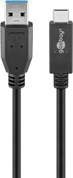 Goobay USB-A auf USB-C Kabel – USB 3.2 Gen 2 (10 Gbit/s) – 1 m – PD 60 W – PVC-Mantel – Schwarz