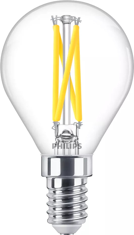 Philips by Signify Philips Leuchtmittel E14 P45 – Warmweiss 2200–2700 K, 340 lm, 2,5 W, dimmbar – 1 Stk. – Transparent, Glas