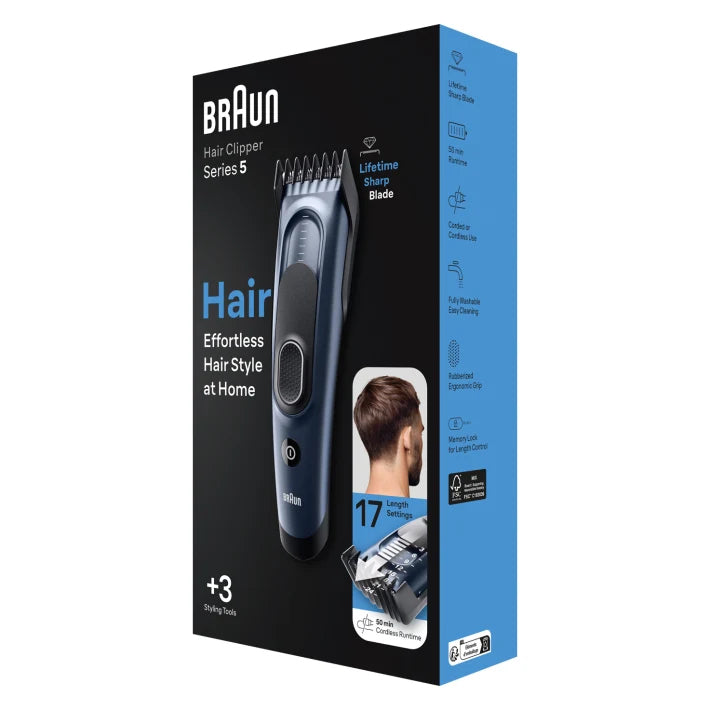 Braun Haarschneider HC5350 – Akku, 50 Min., 17 Längeneinstellungen – Blau