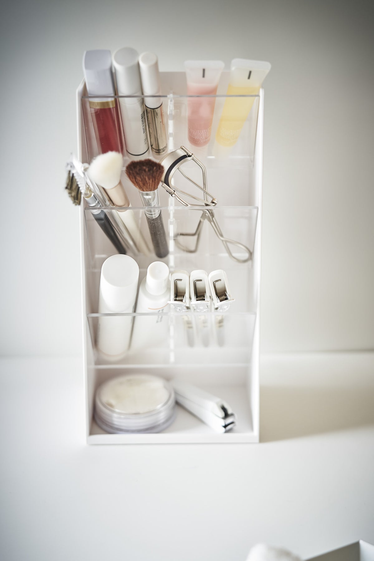 Yamazaki Aufbewahrungsbox (Bad) TOWER – ABS/Polycarbonat/Silikon, 12×7,7×25 cm, Weiss