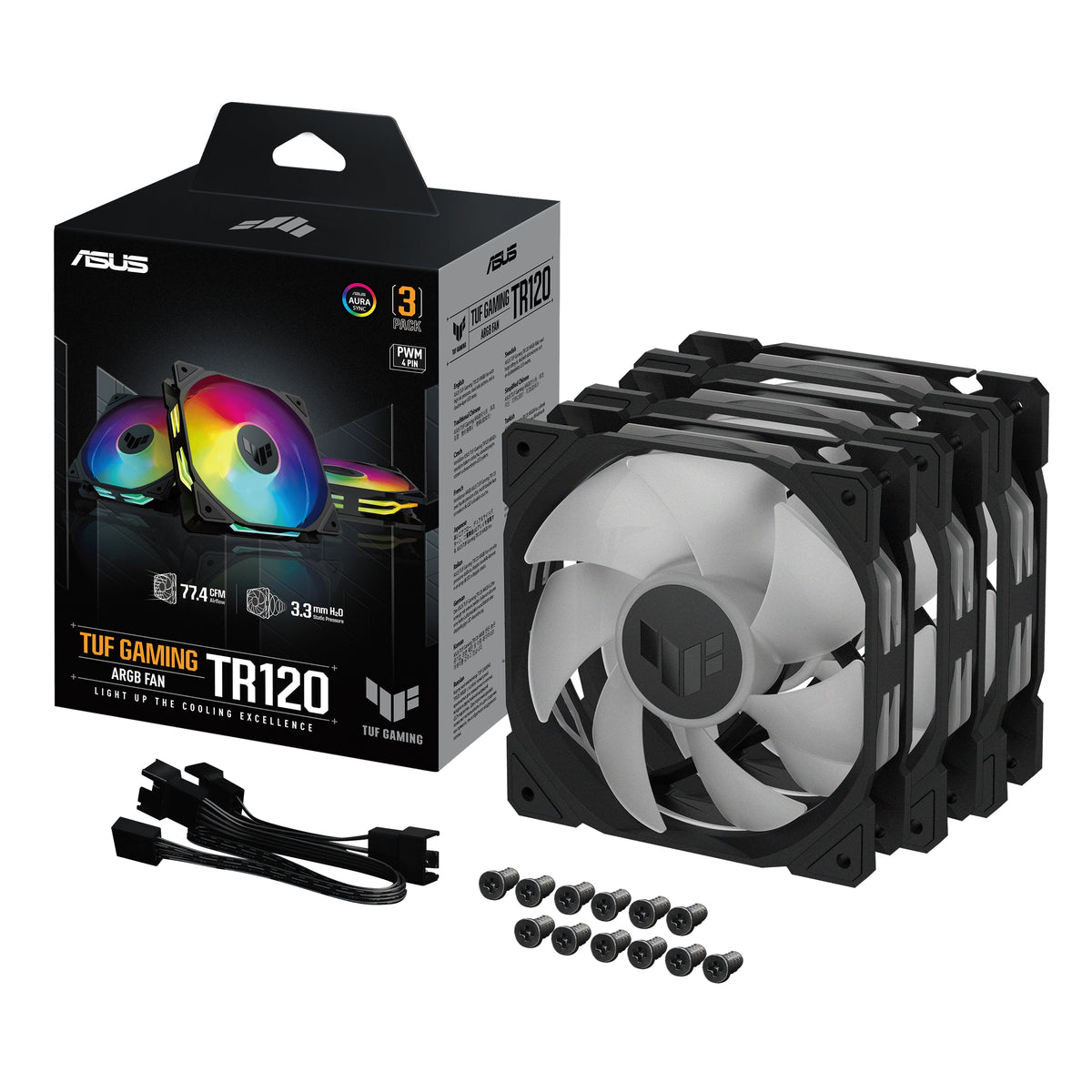 ASUS TUF GAMING TR120 – Montagekit – 3×120 mm, PWM, 2000 U/min, 29 dB, ARGB, Schwarz