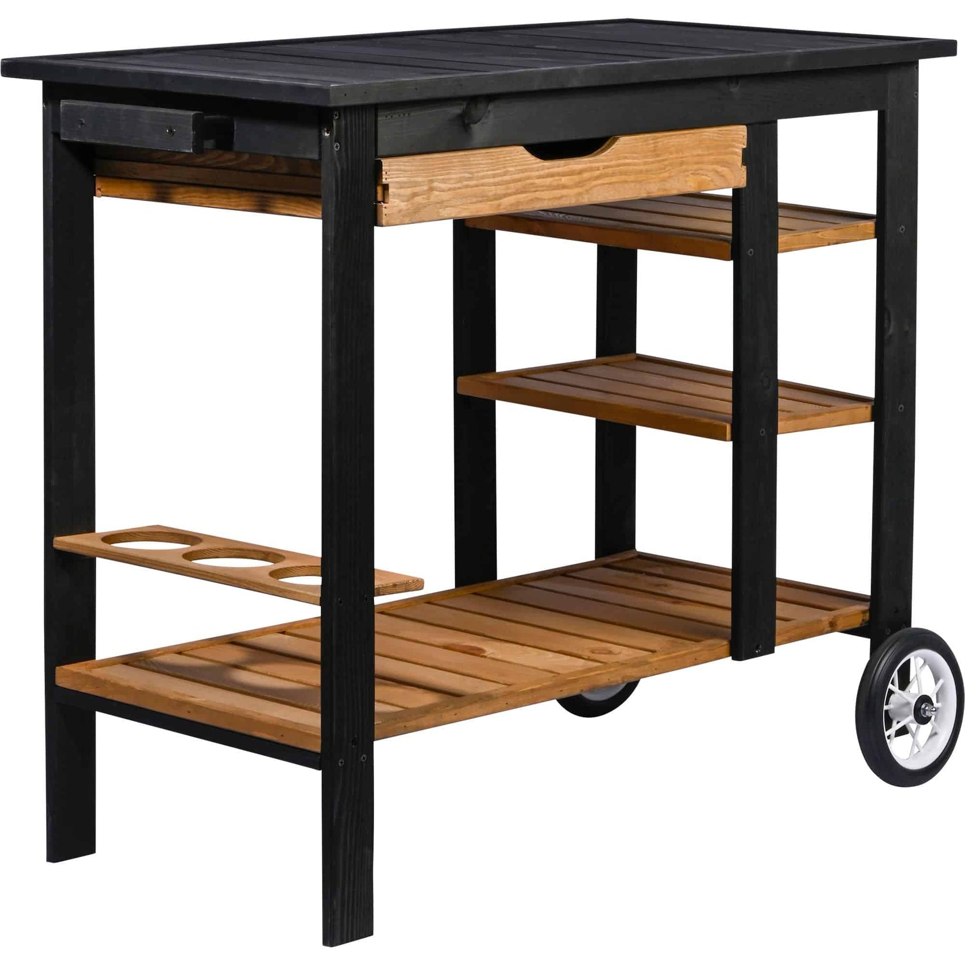 Dobar BBQ-Trolley – Schwarz, Braun – Pinienholz – Tisch 95 × 48 × 84 cm