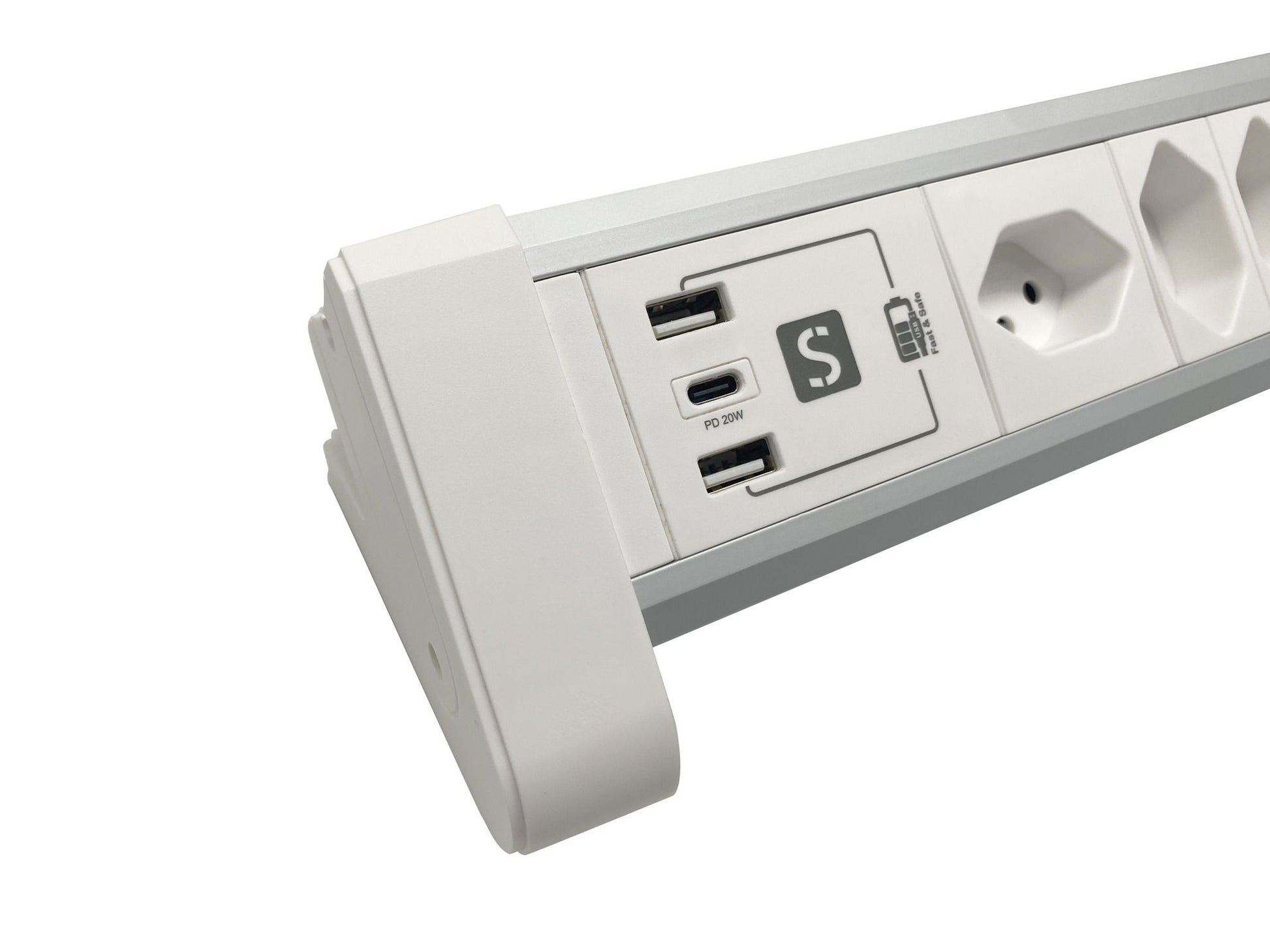 M. Schönenberger 85.861.4A – Tischsteckdosenleiste, 4× T13, 2× USB-A + 1× USB-C, 2 m, Stecker T12