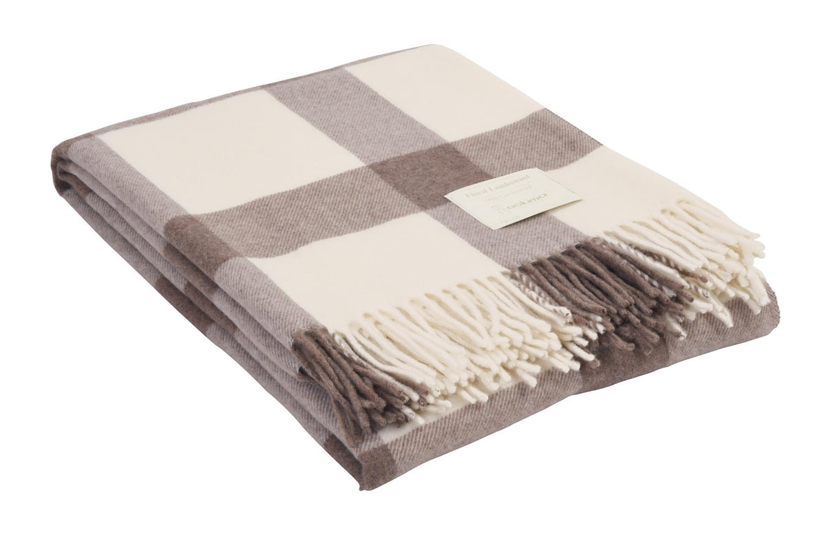Eskimo Firenze Wohndecke – Lammwolle, Kariert, Braun/Weiss – 130 × 180 cm
