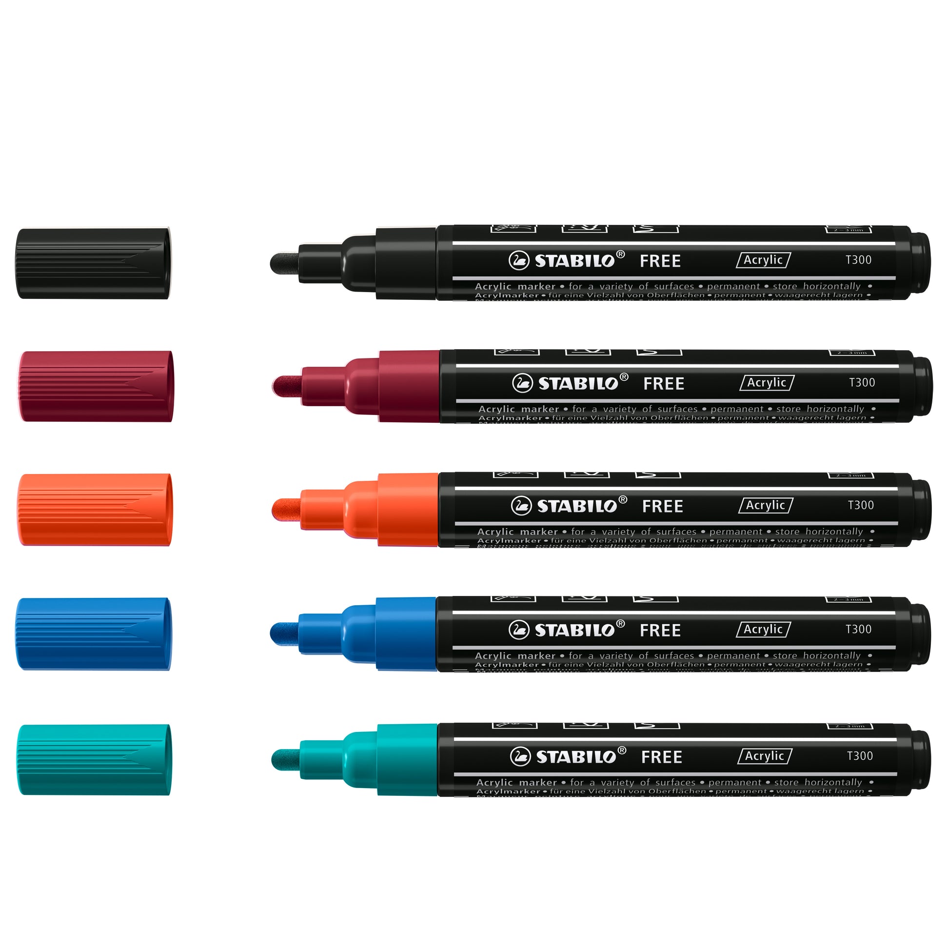 Stabilo Acrylmarker für Papier – Mehrfarbig, 5er Set