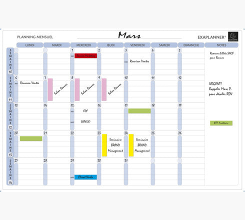 Exacompta Monatsplaner Exaplanner – magnetisch, trocken abwischbar – inkl. 72 Magneten 80×16 mm, Stift