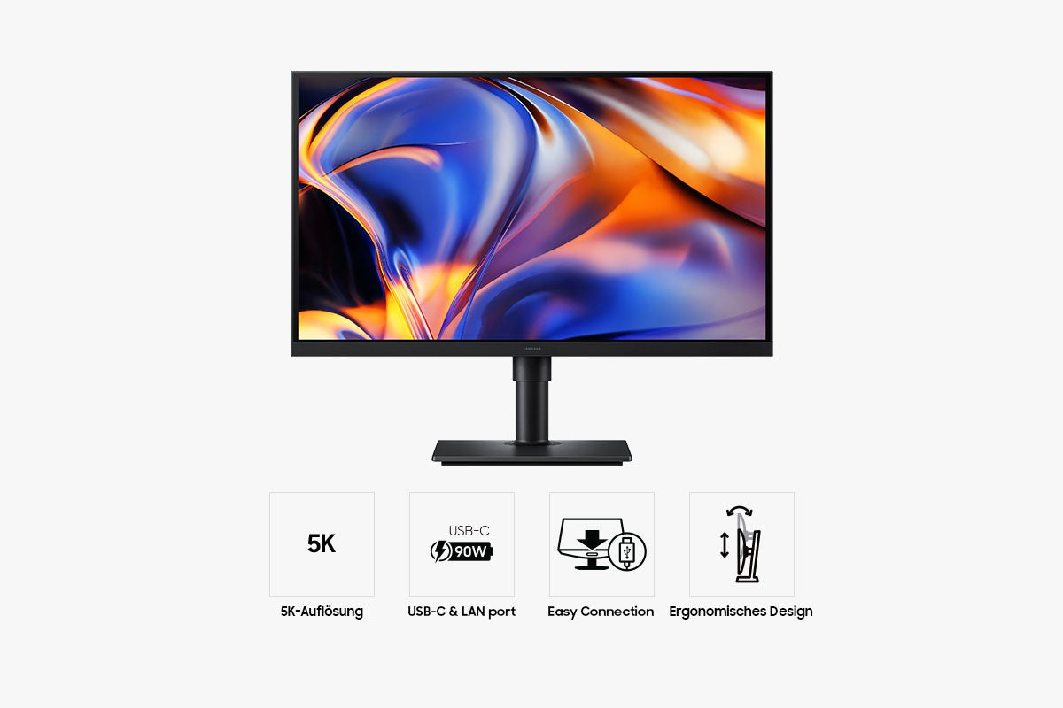 Samsung S80Hf – 27", 5120 × 2880, IPS, USB‑C 90 W, KVM, LAN, HDR10