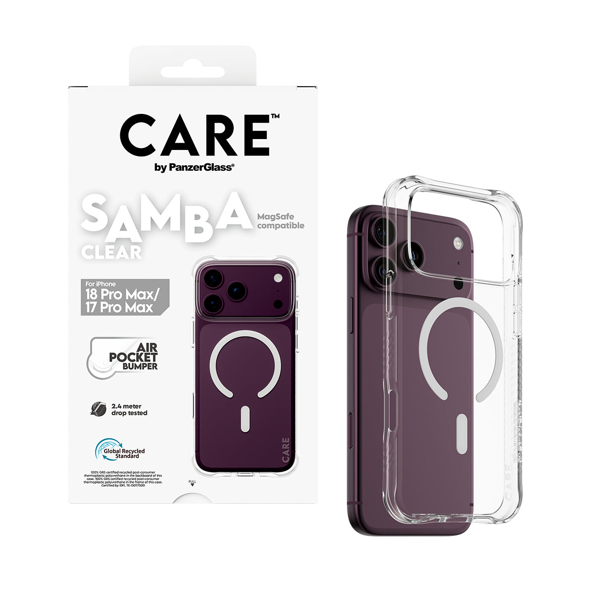 PanzerGlass CARE Samba Backcover – für Apple iPhone 18/17 Pro Max, MagSafe, TPU, Transparent