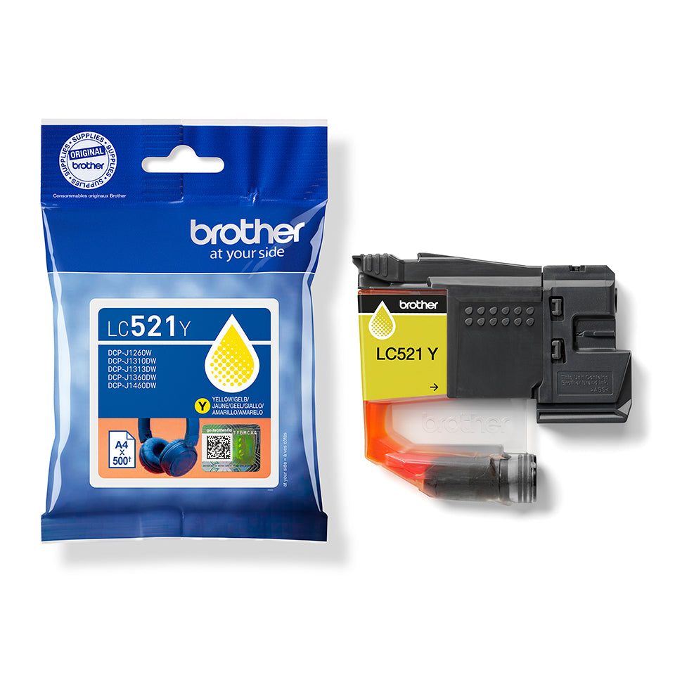 Brother LC521Y Gelb Tintenpatrone (Original) – 500 Seiten – für DCP-J1260W/1310DW/1313DW…