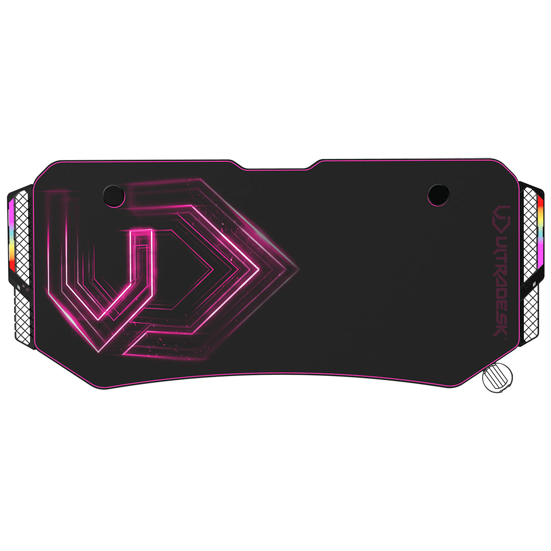 Ultradesk Rollbarer Computertisch, 1'750×750×760 mm, bis 100 kg, LED-RGB, schwarz/rosa
