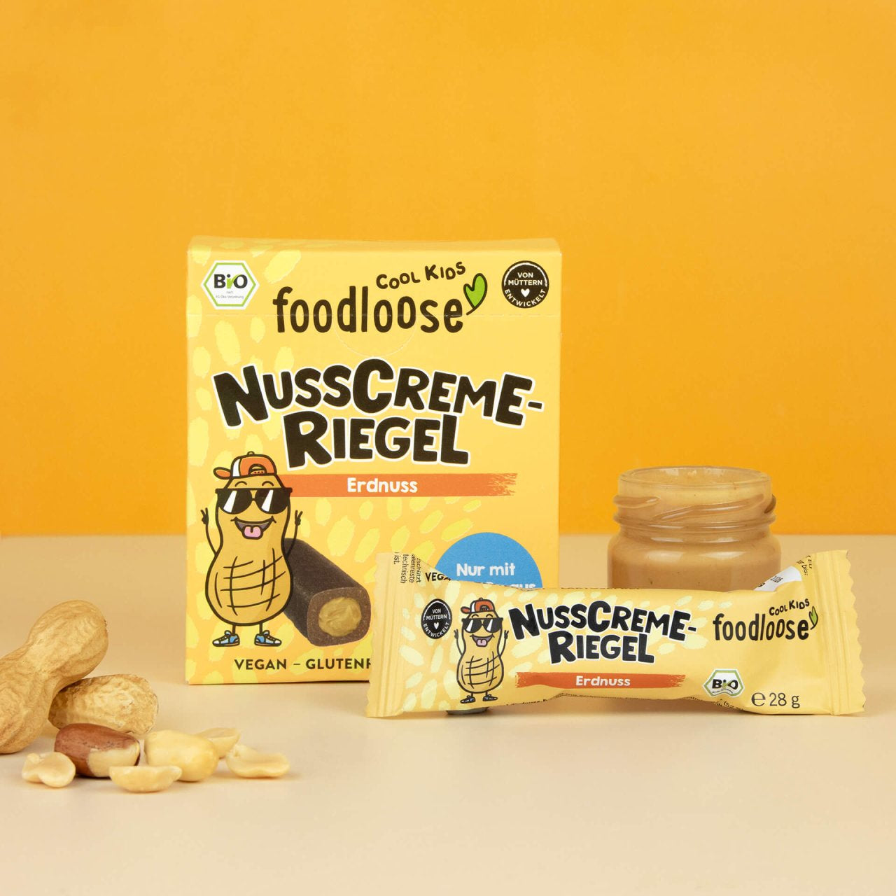 Foodloose Nusscreme-Riegel – Erdnuss, vegan, glutenfrei – 3 × 28 g