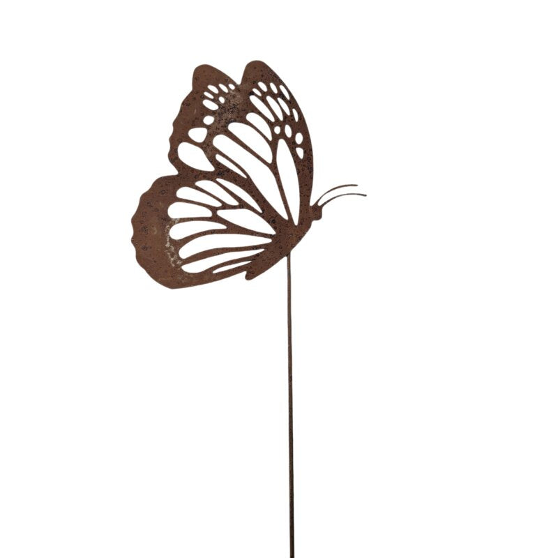 CHALET Gartenstecker – Schmetterling – 22 × 57 cm – Metall, rostbraun