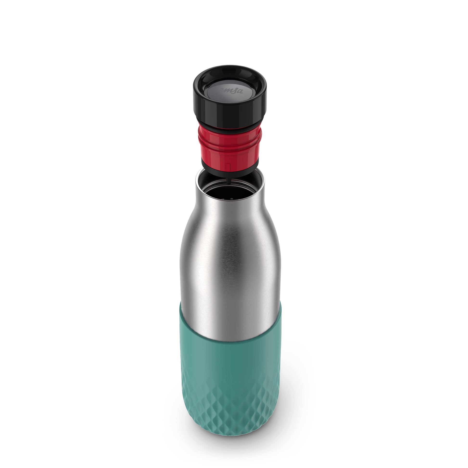 EMSA Bluedrop Isolierflasche 500 ml – Doppelwandig 12 h Heiss / 24 h Kalt, Edelstahl, Druckknopfdeckel