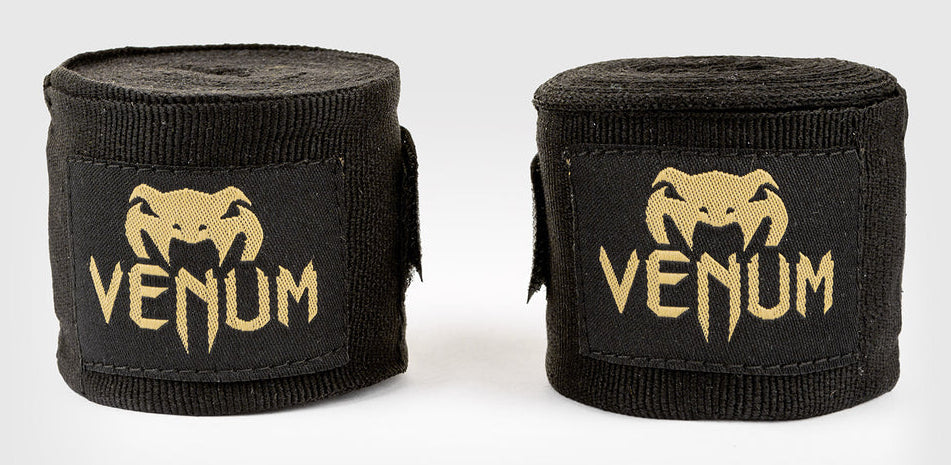 Venum Elastische Boxbandagen Kontact – 4,57 m, 2 Stück – Schwarz/Gold, Baumwolle