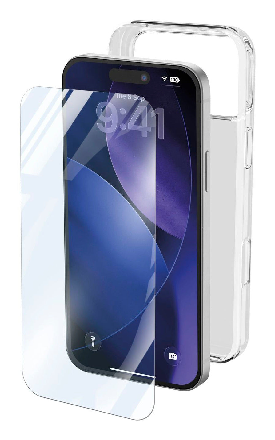 Cellularline Protection Kit – Backcover – für Apple iPhone 18 Pro, Glas+Gummi, Transparent, Displayschutz