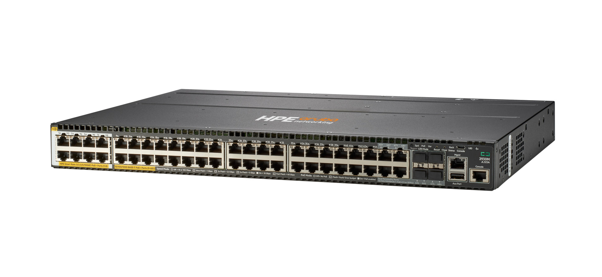 HPE 2930M-48G (JL323A) – Managed L3 Switch – 40× 1G, 4× SFP+, PoE+, PoE-Budget 1440 W, 19", 1U