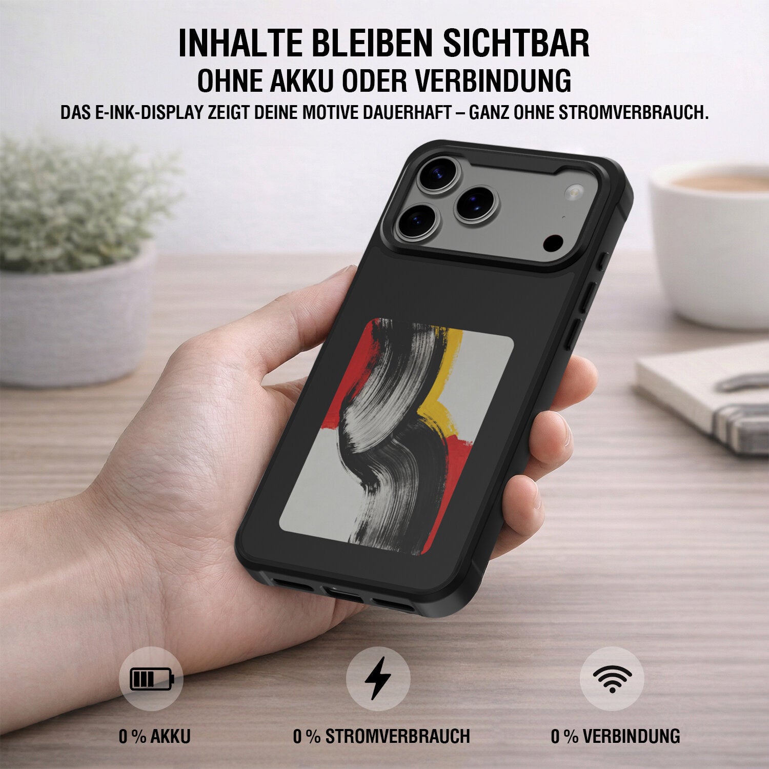 4smarts E-Ink Backcover – für Apple iPhone 17 Pro Max, MagSafe, PC, Schwarz