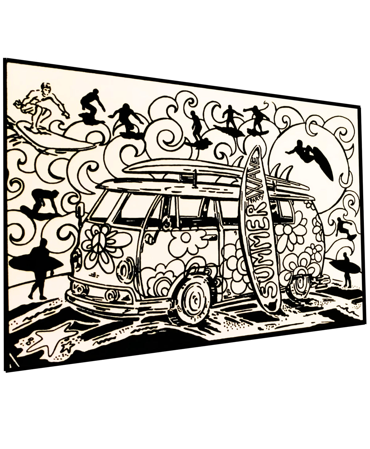 Tataruga VW Bus Ausmalbild – A4 – 1 Stk. – Schwarz, Weiss, Vorgedruckte Konturen