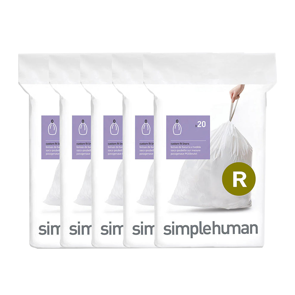 simplehuman Kehrichtsack für Code R – 10 l, mit Zugband, PE, weiss, 454 × 419 mm, 100 Stk