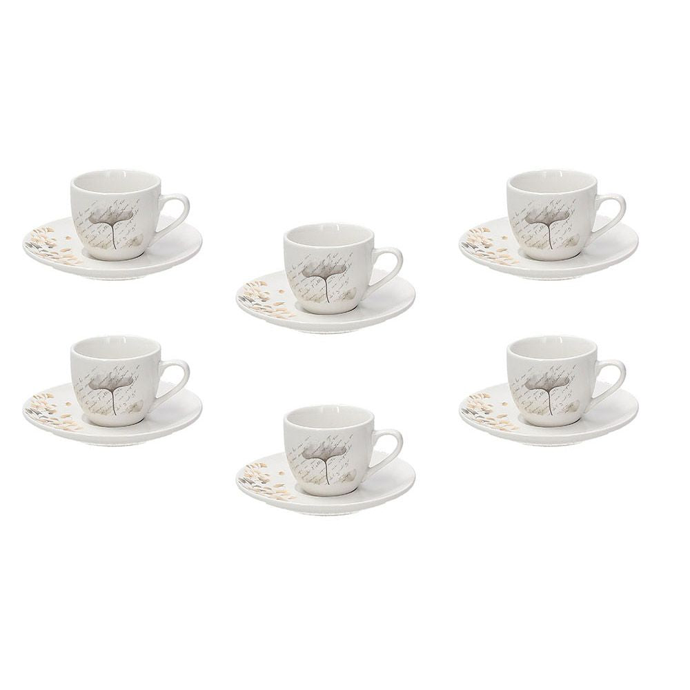 Tognana Porcellane Tognana Espressotassen Poesia – 6er Set, 80 ml, Ø 12,5 cm, Porzellan, Weiss/Beige, spülmaschinenfest, mikrowellengeeignet