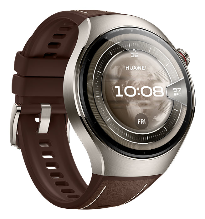 Huawei Watch 5 46 mm GPS + Cellular – Titan Silber, Braun, 50 m, für Android, iPhone