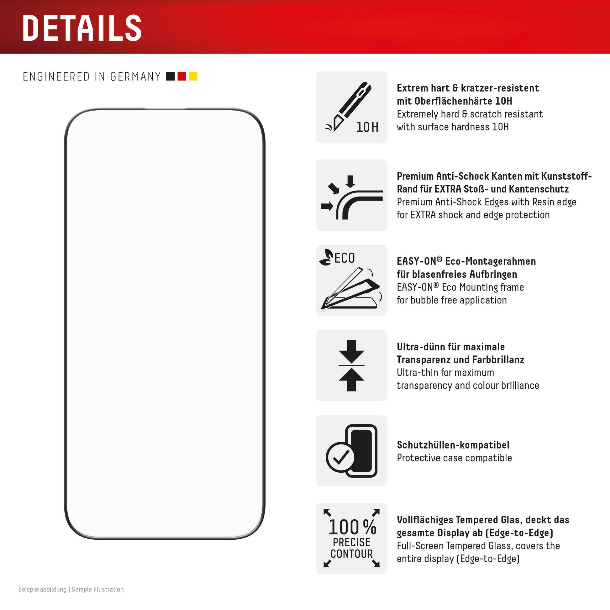 E.V.I. Displayschutz (Panzerglas), Full Cover – für iPhone Air – mit Applikator