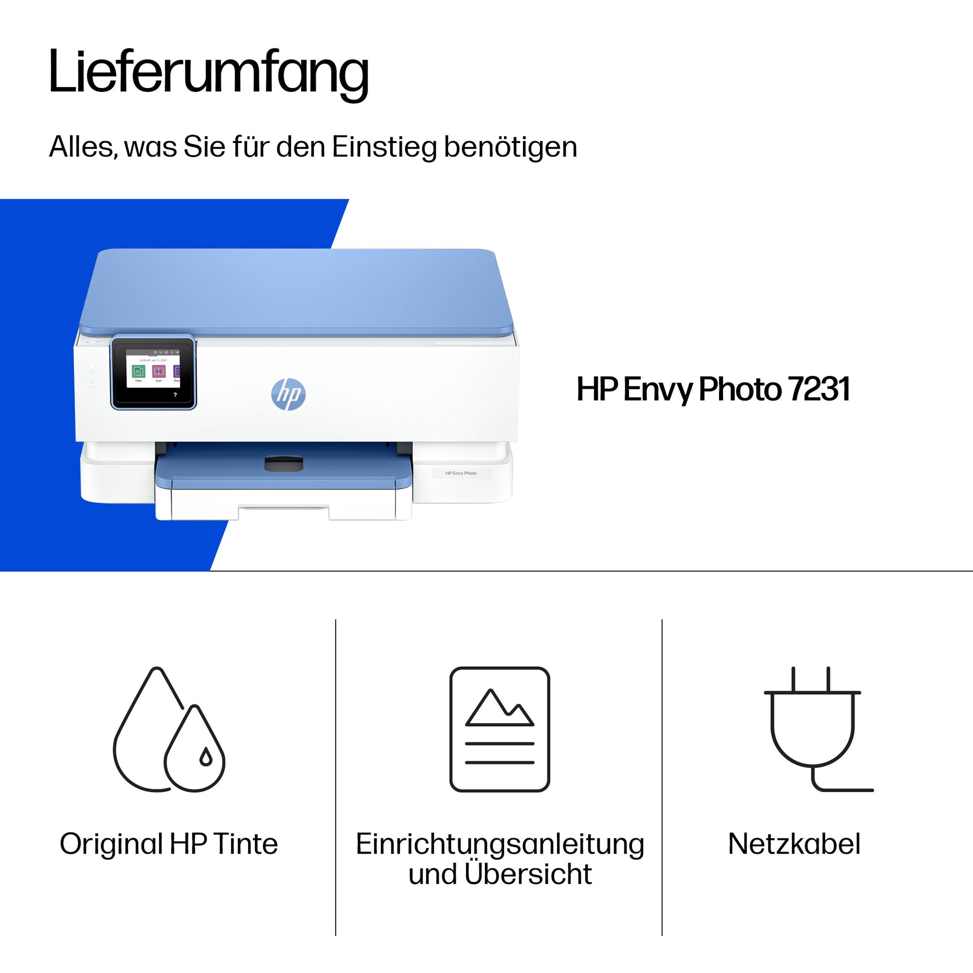 HP Envy 7231 Wireless All-In-One – Farbtintenstrahl-Multifunktionsdrucker, A4, 3-in-1, Duplex, ADF, WLAN, AirPrint