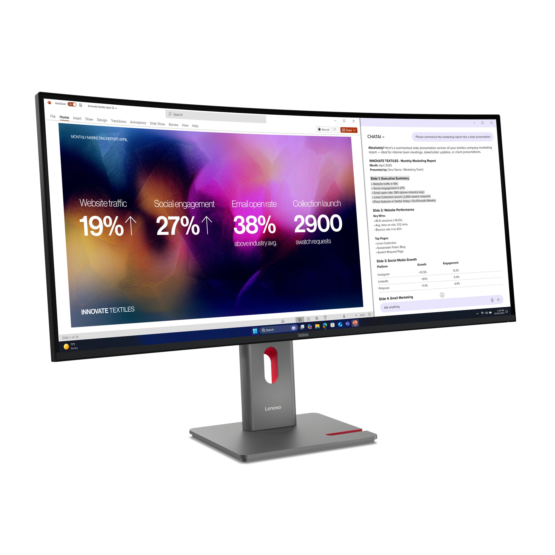 Lenovo ThinkVision P40Wd-40 – 39,7" Curved 2500R, 5120 × 2160, IPS, 120 Hz, USB-C 140 W, Thunderbolt 4, LAN