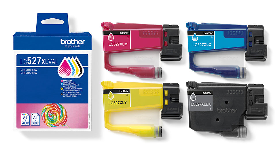 Brother LC527XL Multipack (4er-Pack), CMYK (XL), bis 3000 Seiten, für MFC-J4350DW/MFC-J4550DW