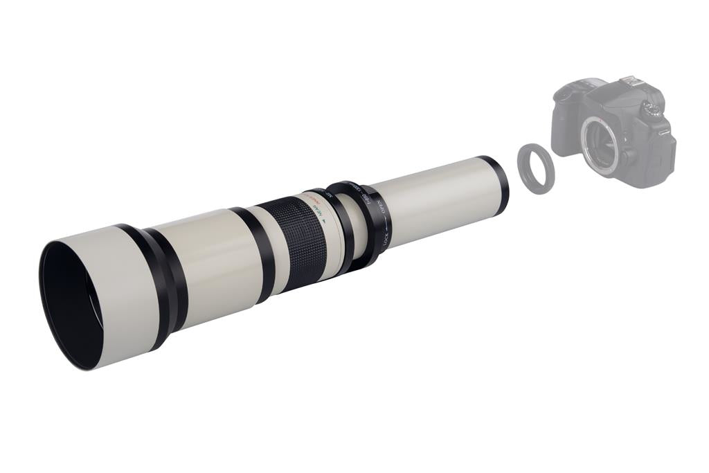 Dörr 650–1300mm Teleobjektiv – f/8–16 – für T2-Bajonett, 95mm Filter, 1,85 kg, Weiss
