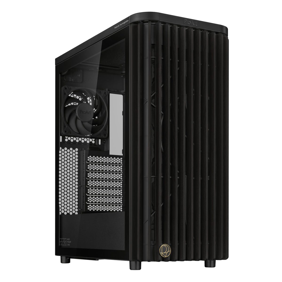 ASUS ProArt PA401 Wood TG PWM – PC-Gehäuse (Tower) – ATX, 2×3,5"/2×2,5", Gehärtetes Glas, Schwarz