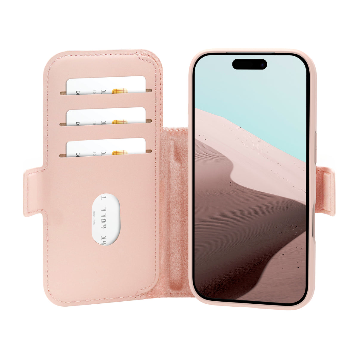 dbramante1928 Copenhagen ICON Folio – für Apple iPhone 18 Pro/17 Pro, 3 Kartenfächer, Leder, Pink Sand