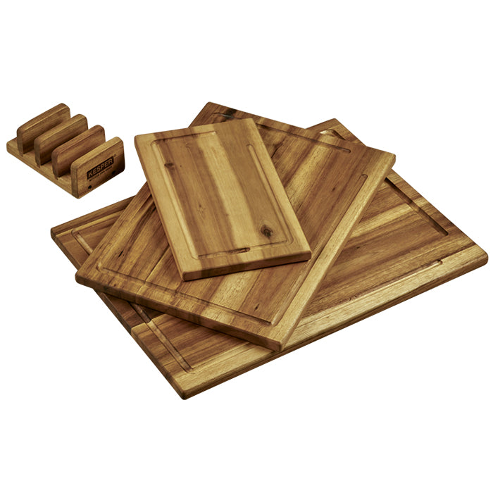 Kesper Schneidebrett 40 × 11,2 × 3,2 cm, Akazie, mit Saftrille, 3-teilig, Braun
