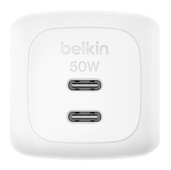 Belkin BOOSTCHARGE Ladegerät – 50 W, 2× USB-C, PD, PPS, mit 1 m Kabel