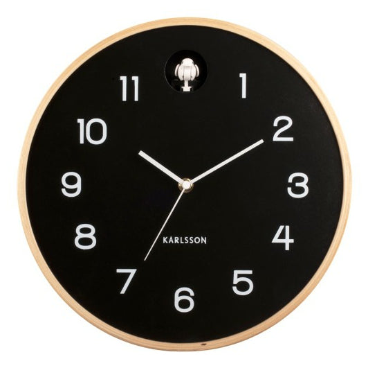 Karlsson Natural Cuckoo – Analoge Uhr, Birkenholz, Schwarz