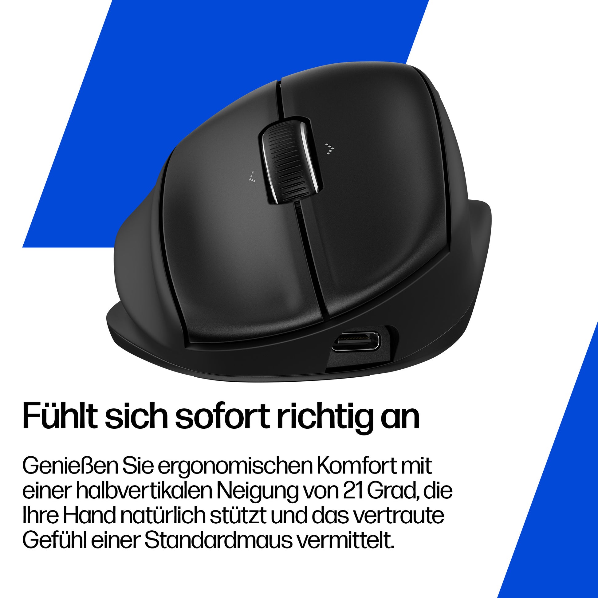 HP Tilt Ergonomische 720M – Maus – Kabellos (Bluetooth/2,4 GHz), Rechts, Schwarz