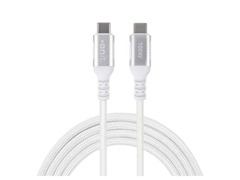 ONIT USB-C auf USB-C Kabel – USB 3.2 Gen 2 (10 Gbit/s) – 2 m – PD 100 W – Textilmantel – Weiss